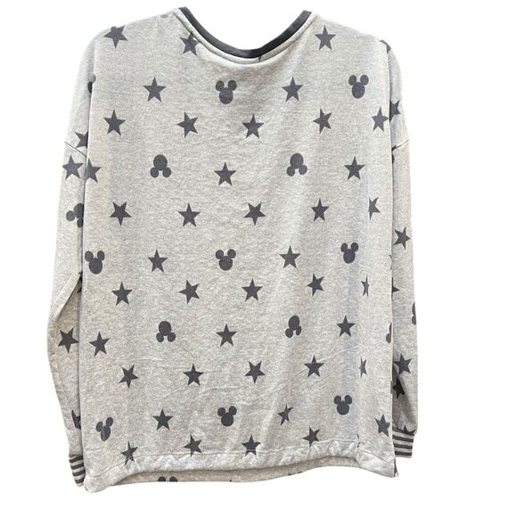 Disney Women’s Medium Pajama Top Gray Stars Mickey Mouse Long Sleeve Pullover - Picture 2 of 6